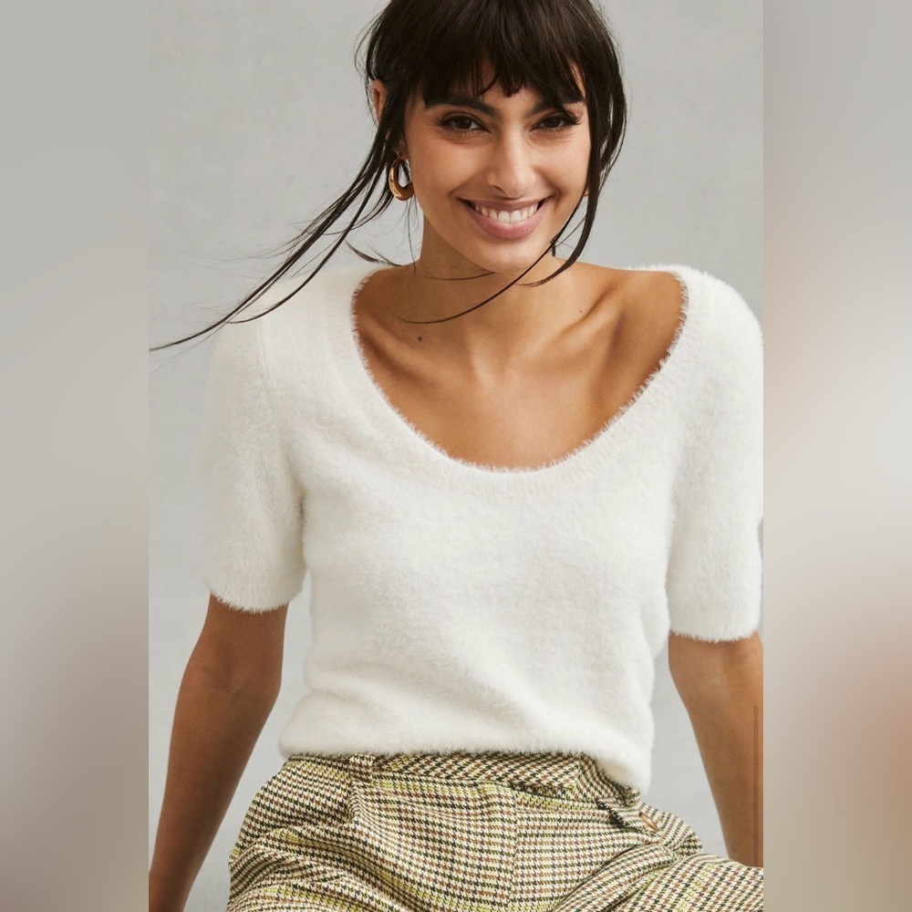 Anthropologie Maeve Scoop Neck Eyelash Sweater, size L nwt